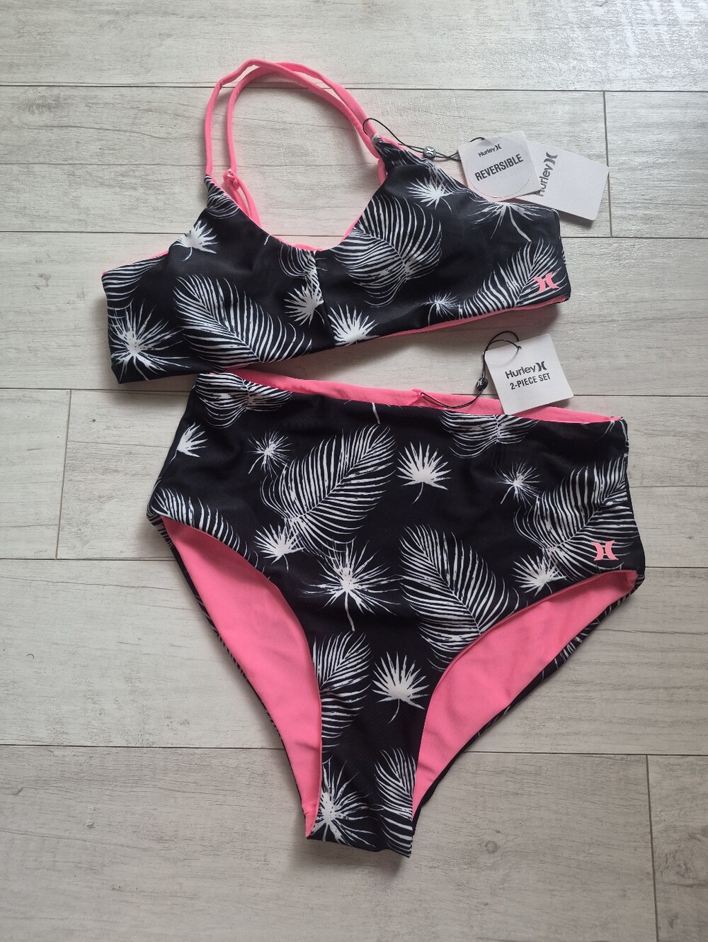 HURLEY NEW Midnight Palms High Waisted Bikini Swimsuit
